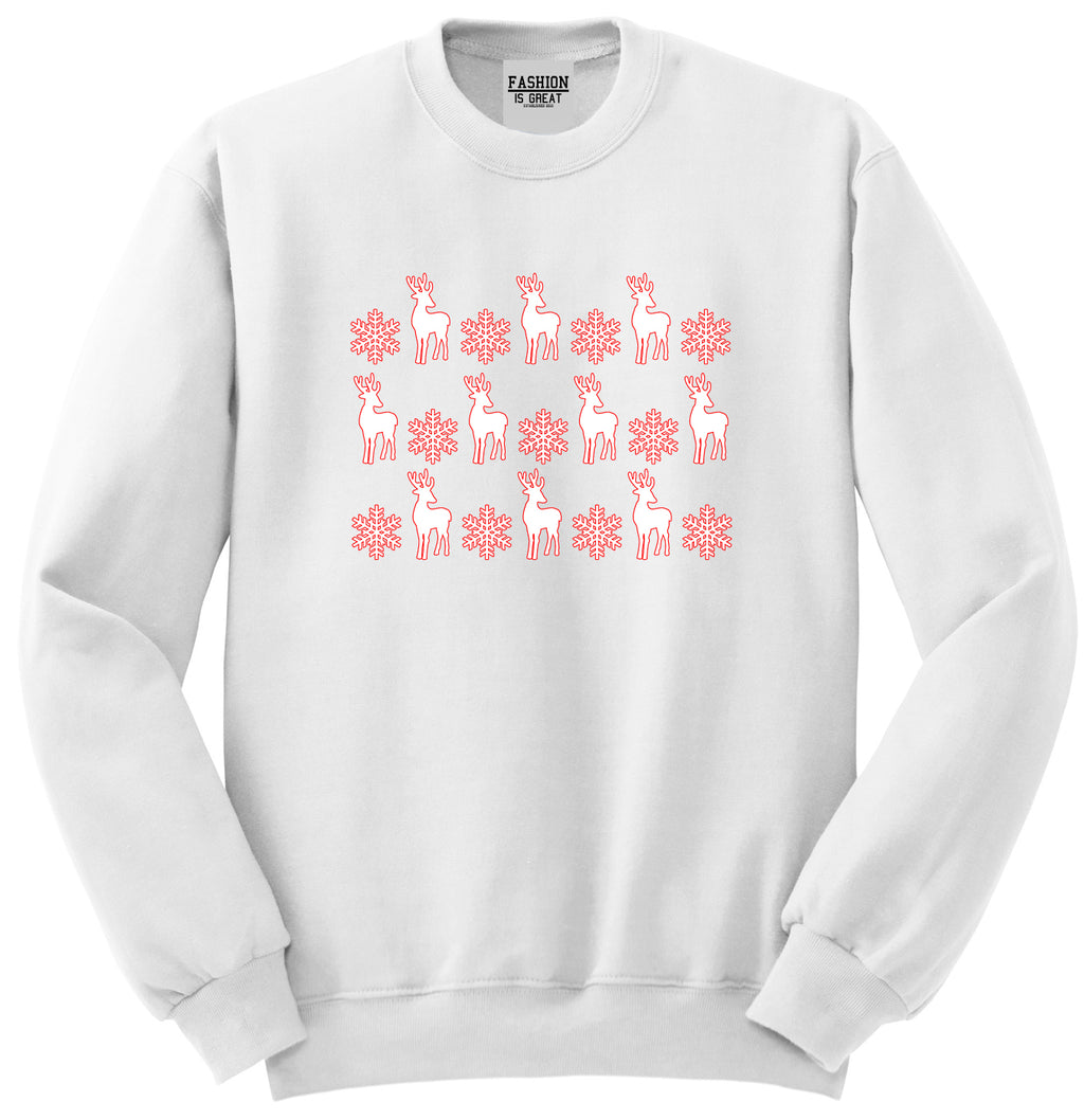 Reindeer Snowflake Christmas Red White Crewneck Sweatshirt
