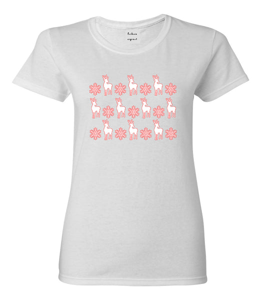 Reindeer Snowflake Christmas Red White T-Shirt