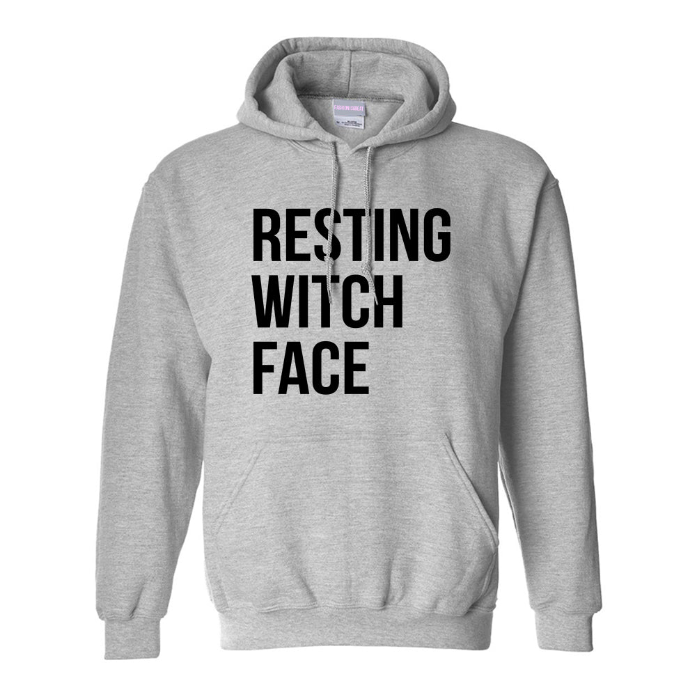Resting Witch Face Halloween Grey Womens Pullover Hoodie