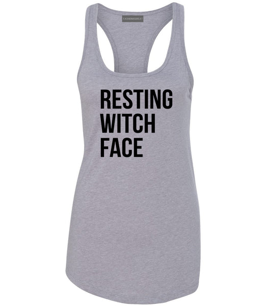 Resting Witch Face Halloween Grey Womens Racerback Tank Top