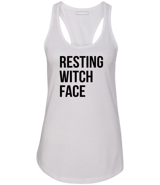 Resting Witch Face Halloween White Womens Racerback Tank Top