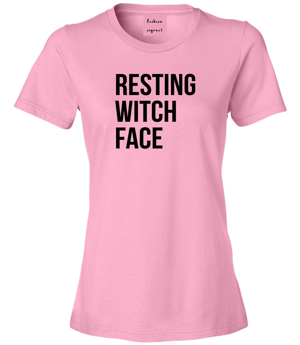 Resting Witch Face Halloween Pink Womens T-Shirt