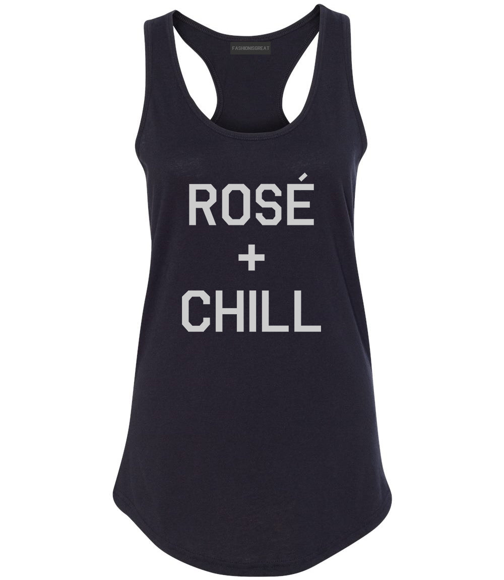 Rose And Chill Funny Drinking Black Racerback Tank Top