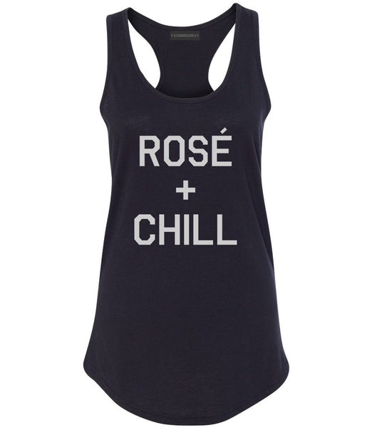 Rose And Chill Funny Drinking Black Racerback Tank Top