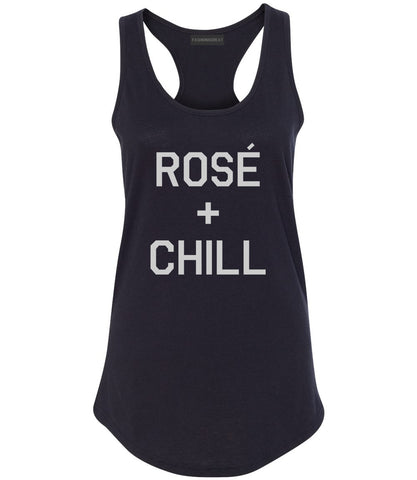 Rose And Chill Funny Drinking Black Racerback Tank Top