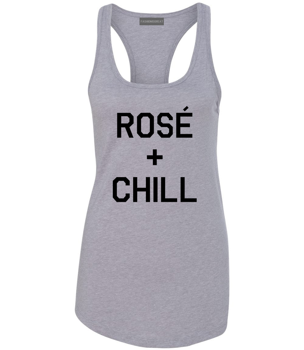 Rose And Chill Funny Drinking Grey Racerback Tank Top