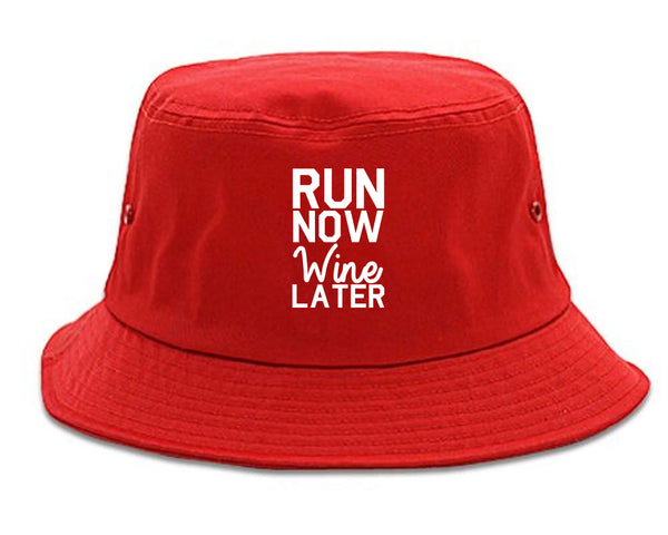 Run Now Wine Later Workout Gym Bucket Hat Red