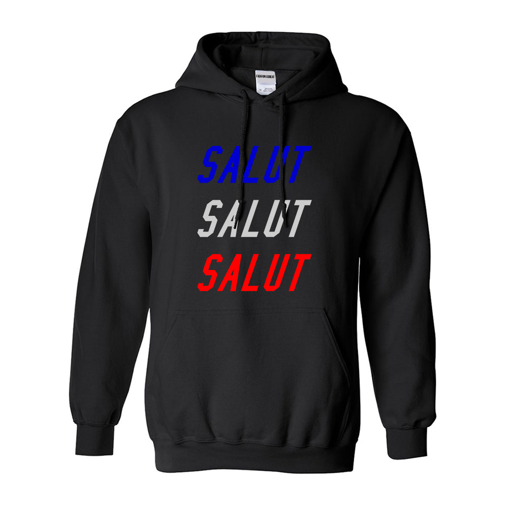 Salut Hey In French Black Pullover Hoodie