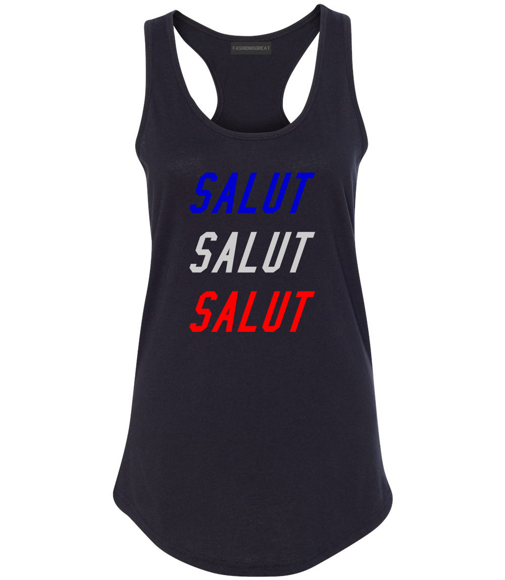 Salut Hey In French Black Racerback Tank Top