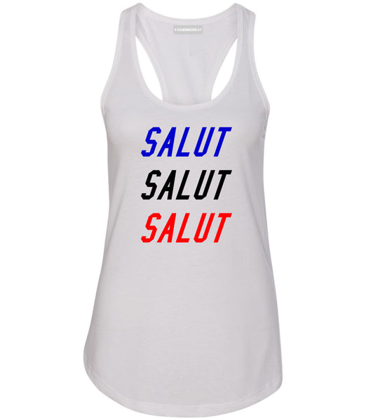 Salut Hey In French White Racerback Tank Top