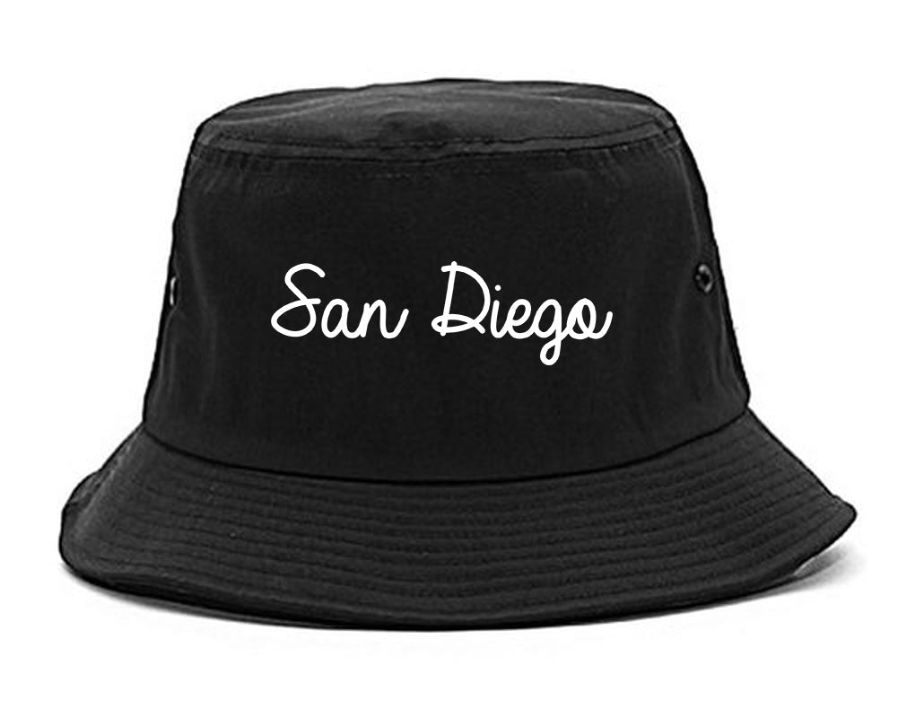 San Diego CA Script Chest black Bucket Hat