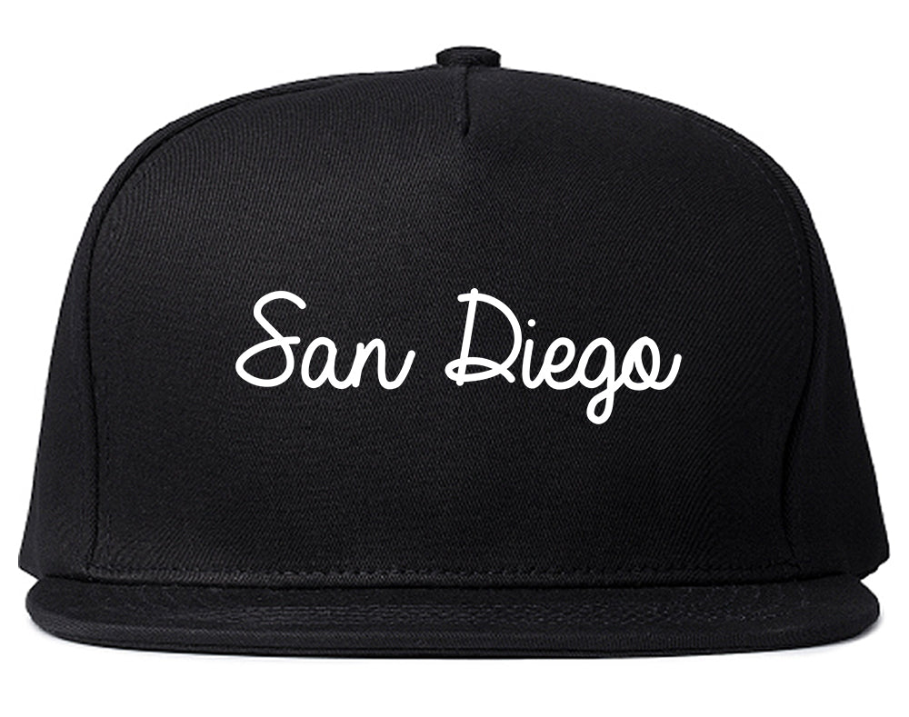 San Diego CA Script Chest Black Snapback Hat