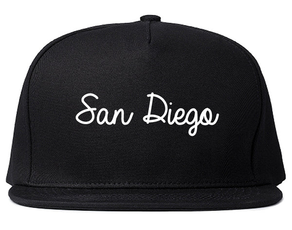 San Diego CA Script Chest Black Snapback Hat