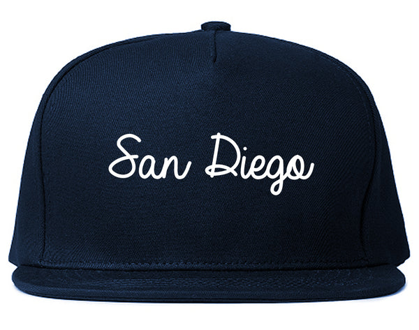 San Diego CA Script Chest Blue Snapback Hat