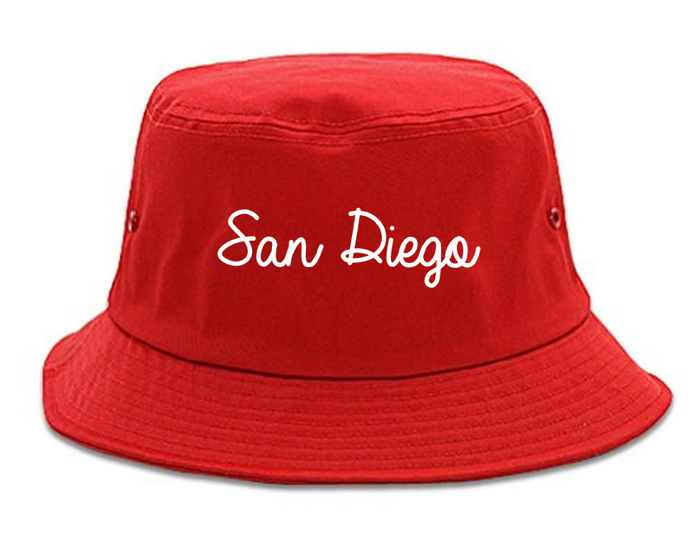 San Diego CA Script Chest red Bucket Hat