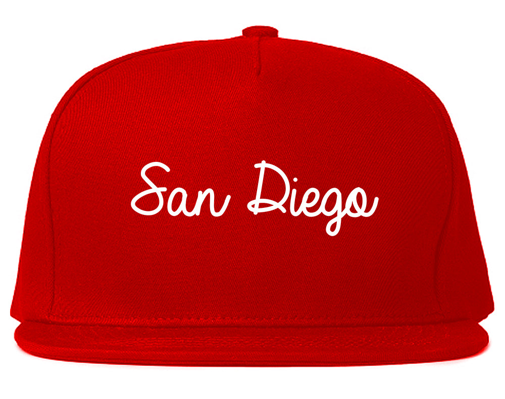 San Diego CA Script Chest Red Snapback Hat