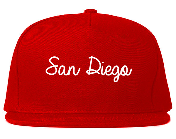 San Diego CA Script Chest Red Snapback Hat
