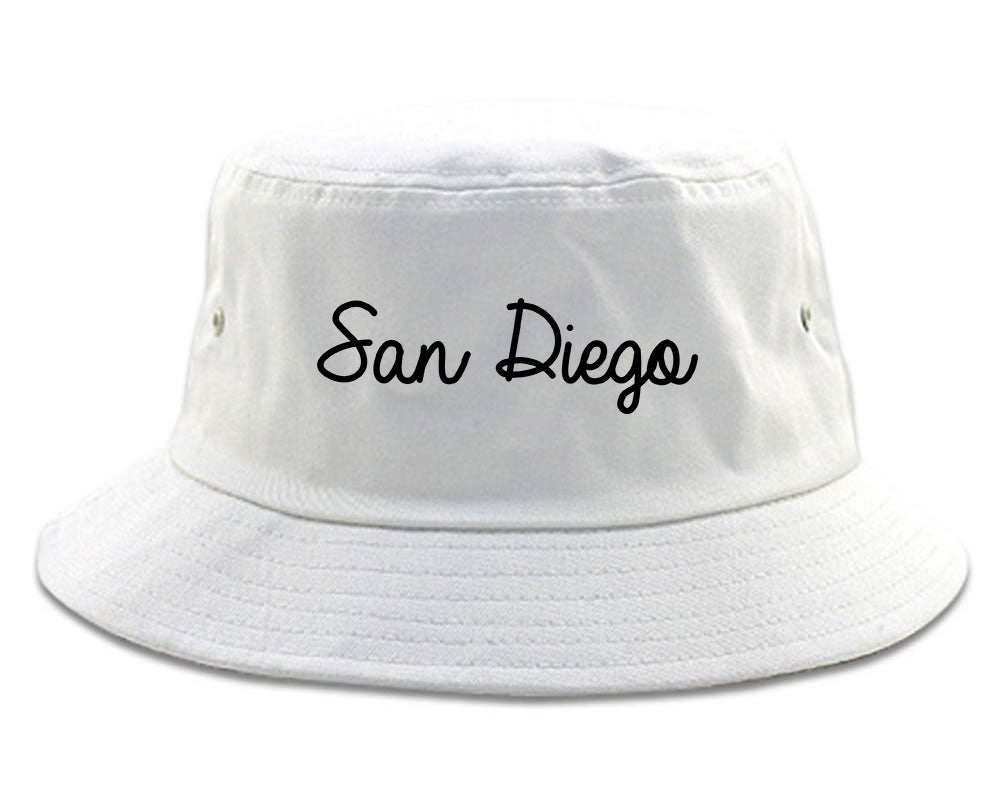 San Diego CA Script Chest white Bucket Hat