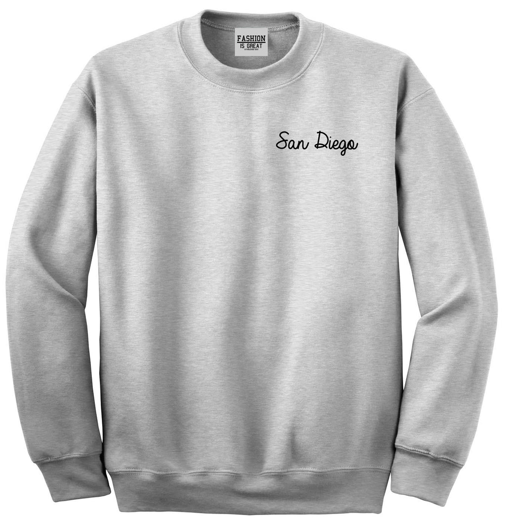 San Diego CA Script Chest Grey Womens Crewneck Sweatshirt