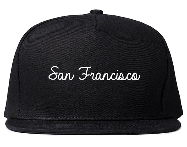 San Francisco CA Script Chest Black Snapback Hat