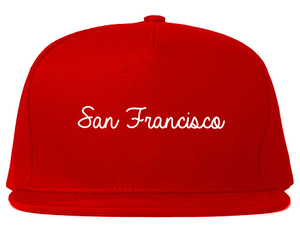 San Francisco CA Script Chest Red Snapback Hat