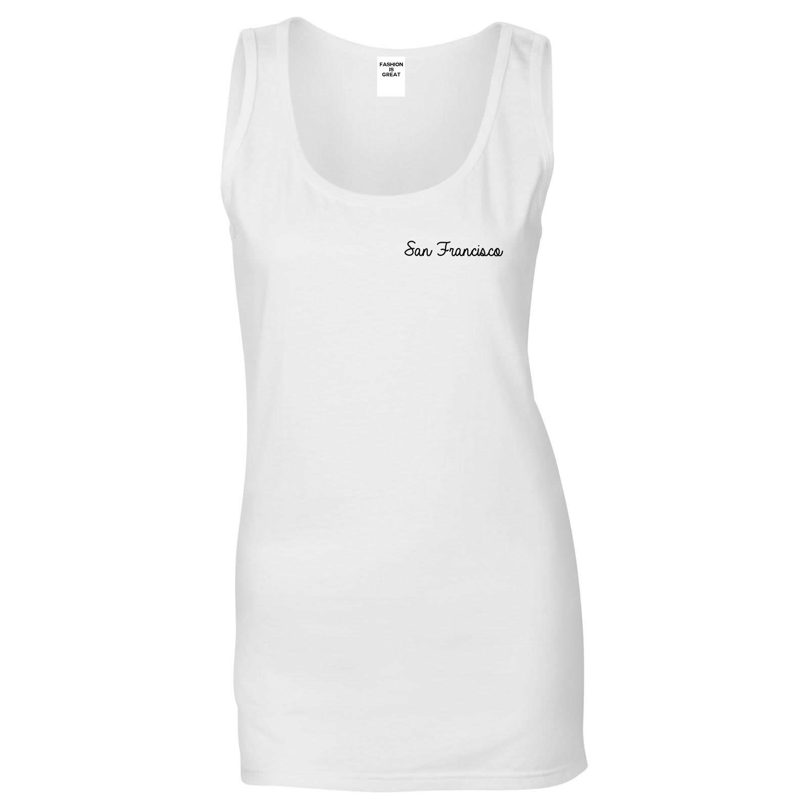 San Francisco CA Script Chest White Womens Tank Top