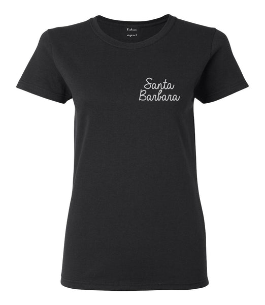 Santa Barbara CA Script Chest Black Womens T-Shirt