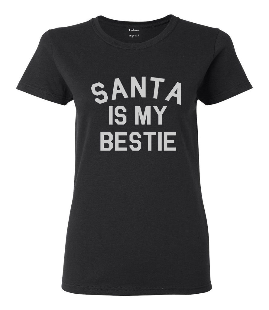 Santa Is My Bestie Christmas Black T-Shirt