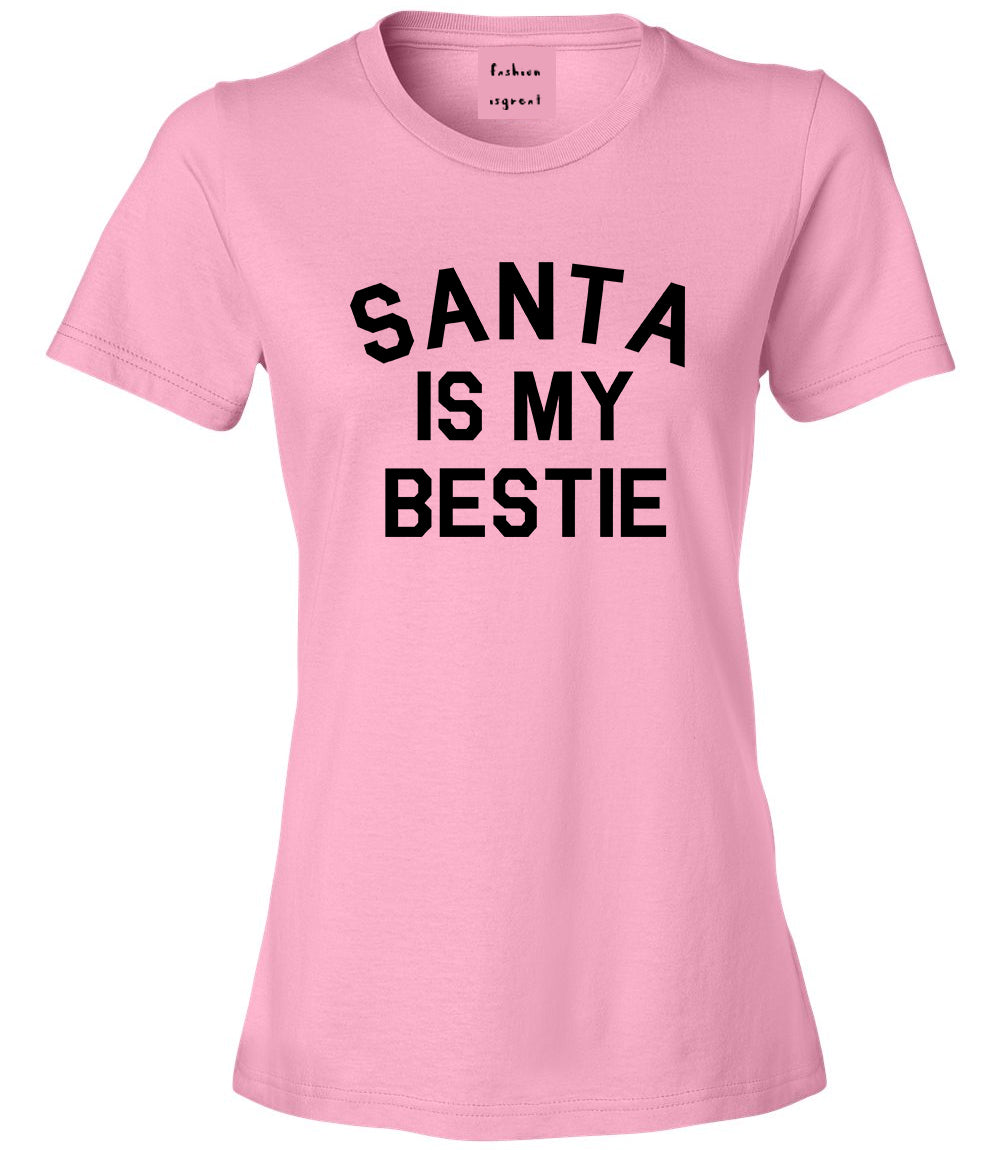Santa Is My Bestie Christmas Pink T-Shirt