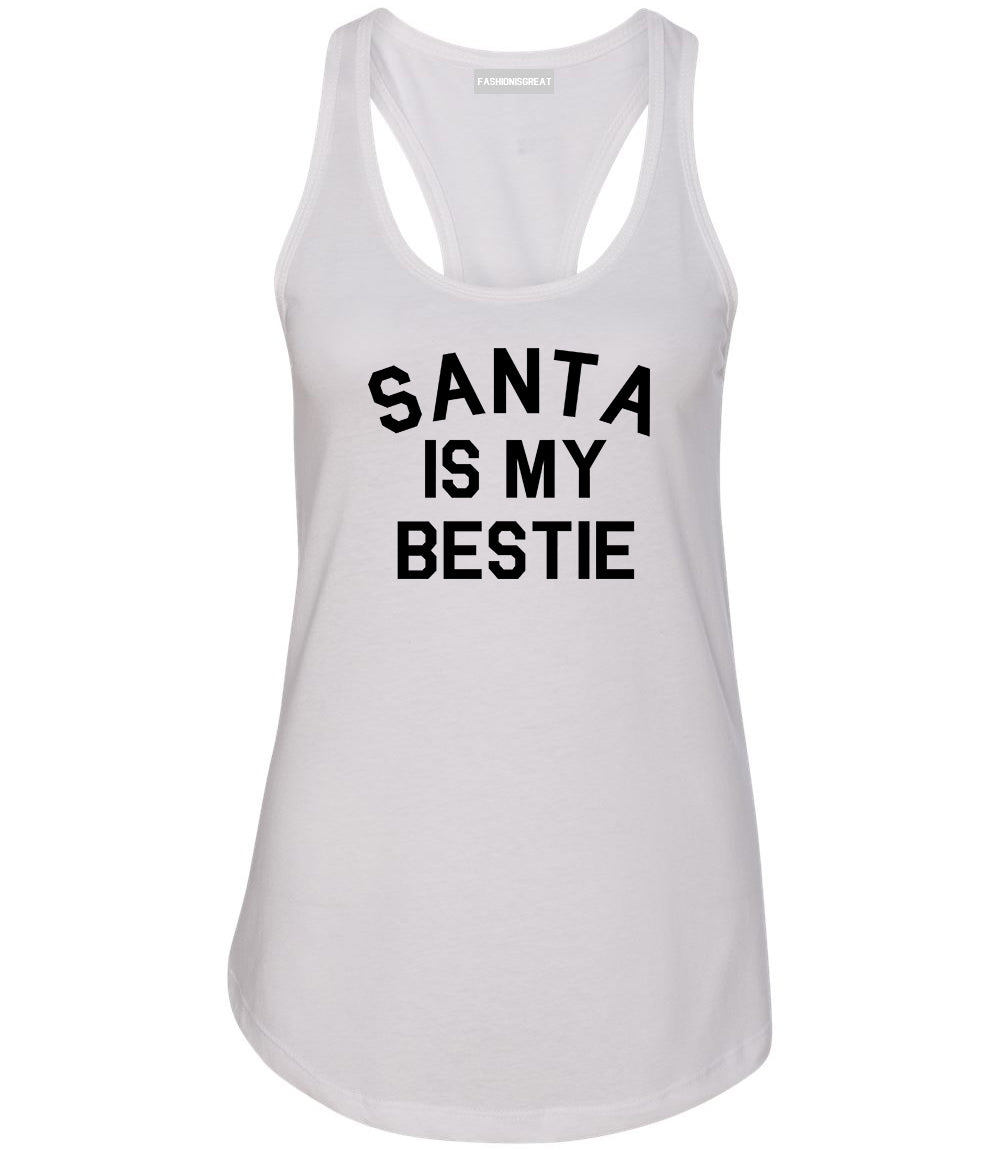 Santa Is My Bestie Christmas White Racerback Tank Top