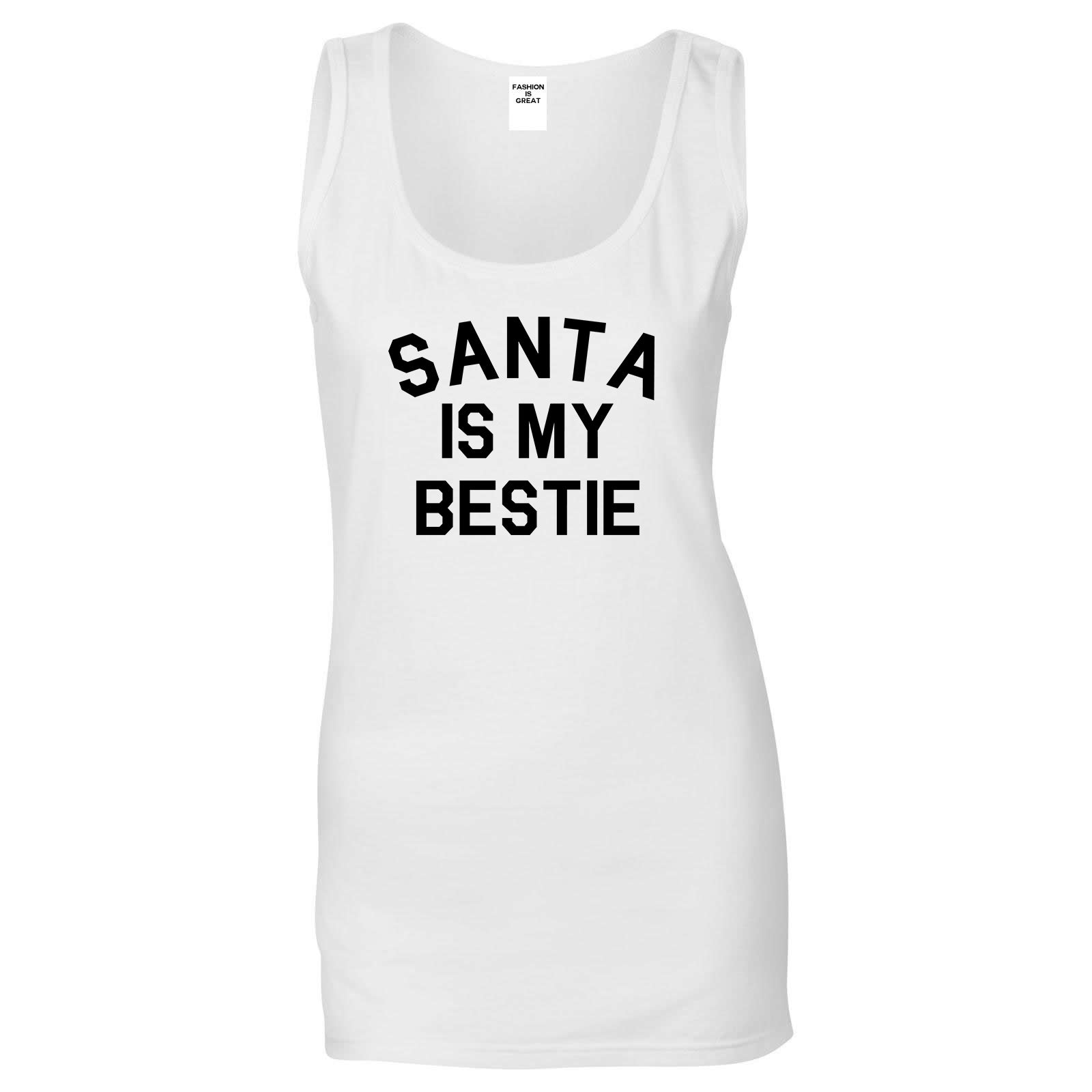 Santa Is My Bestie Christmas White Tank Top
