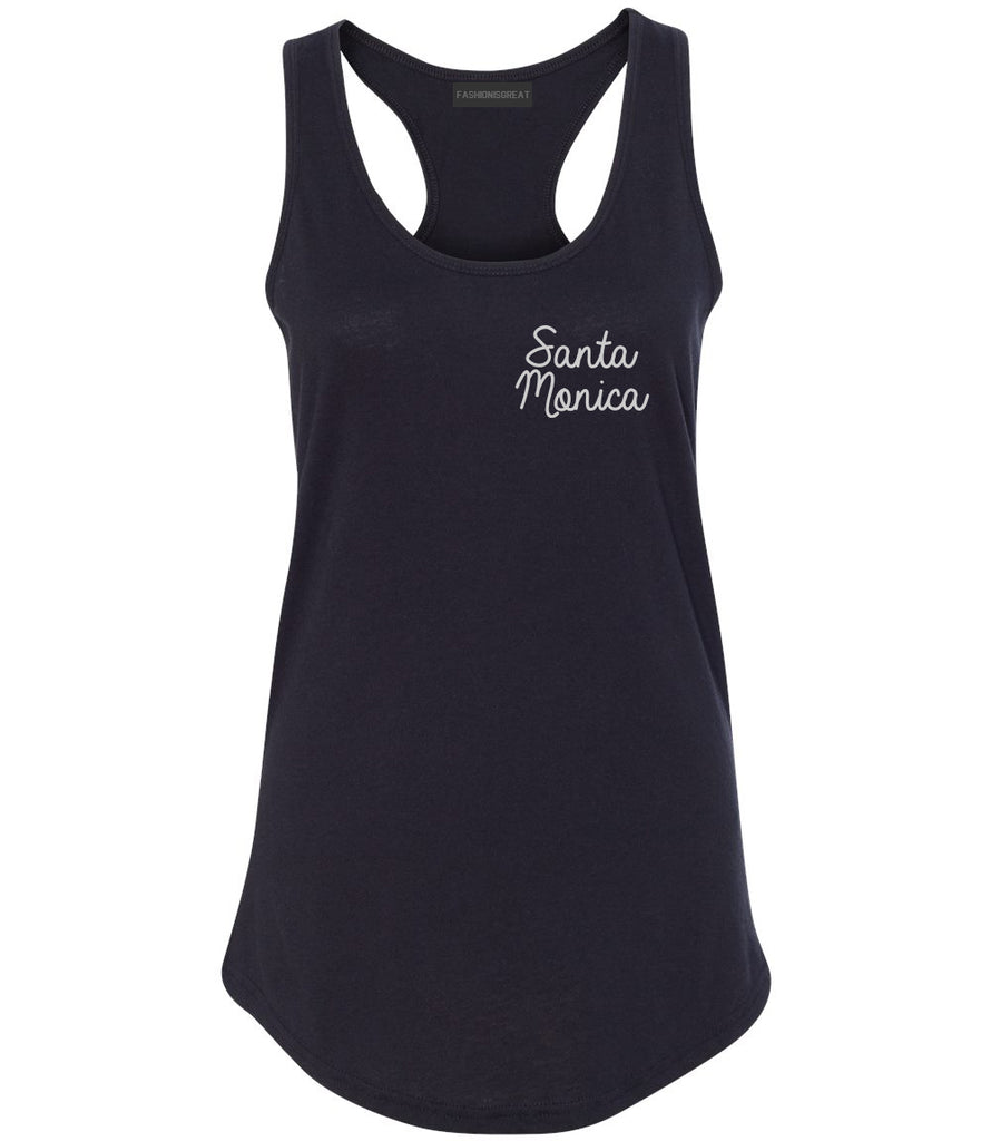Santa Monica CA Script Chest Black Womens Racerback Tank Top