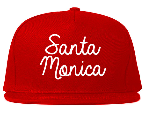 Santa Monica CA Script Chest Red Snapback Hat