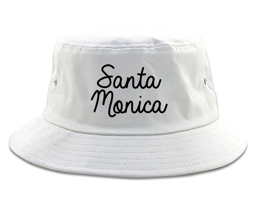 Santa Monica CA Script Chest white Bucket Hat