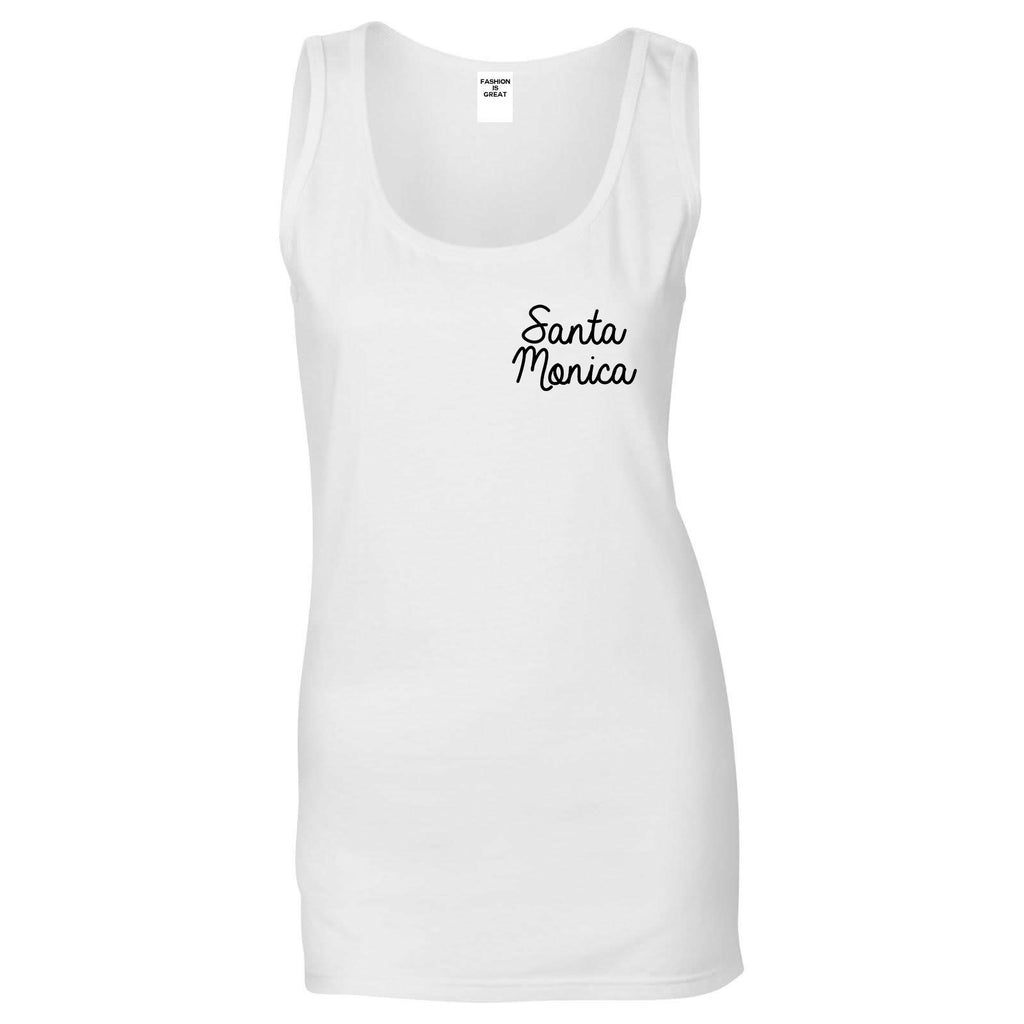 Santa Monica CA Script Chest White Womens Tank Top