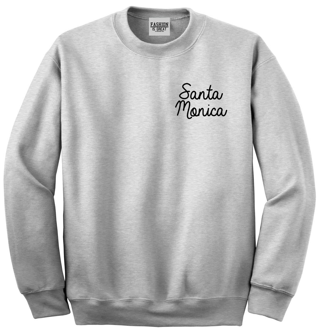 Santa Monica CA Script Chest Grey Womens Crewneck Sweatshirt