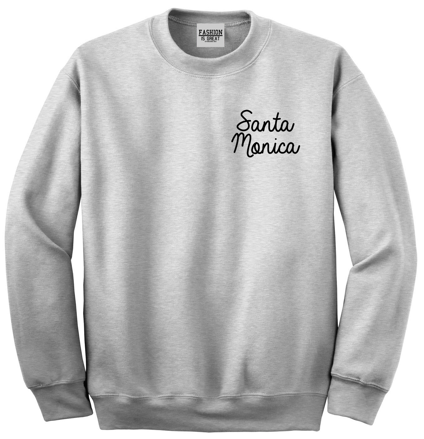 Santa Monica CA Script Chest Grey Womens Crewneck Sweatshirt
