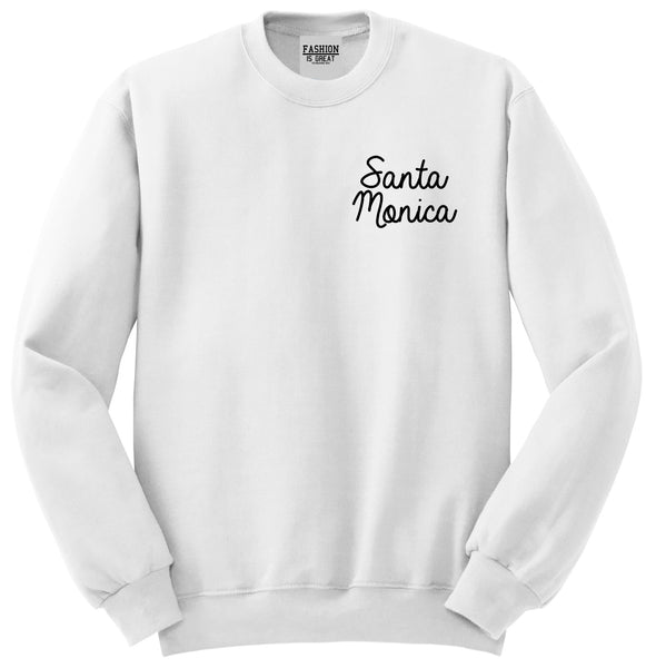 Santa Monica CA Script Chest White Womens Crewneck Sweatshirt