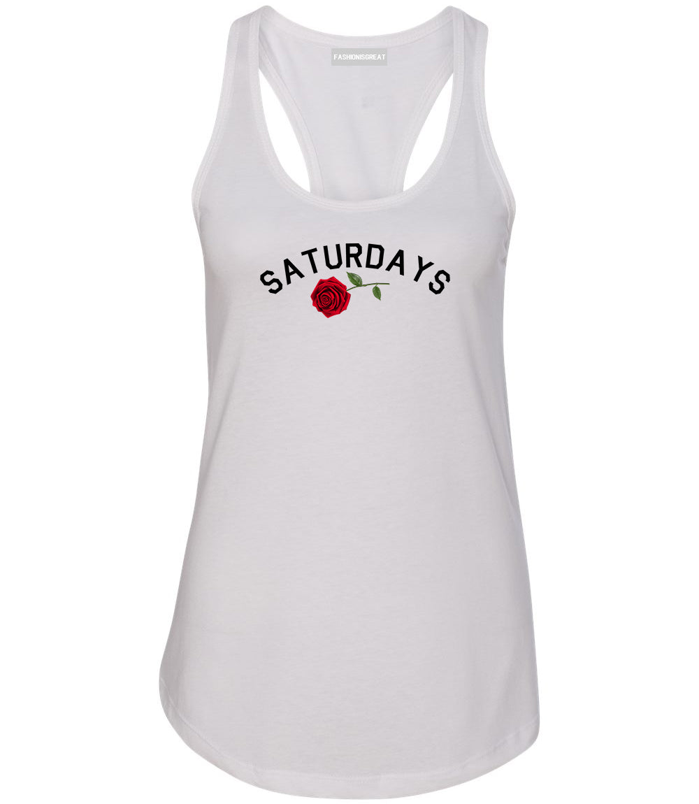Saturdays Rose Womens Racerback Tank Top White