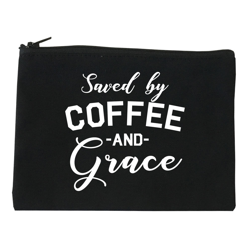 Saved By Coffee And Grace Funny Black Makeup Bag