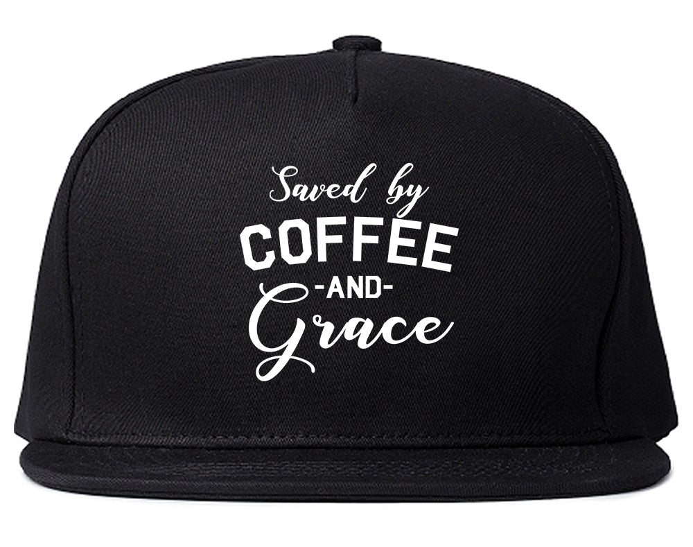 Saved By Coffee And Grace Funny Black Snapback Hat