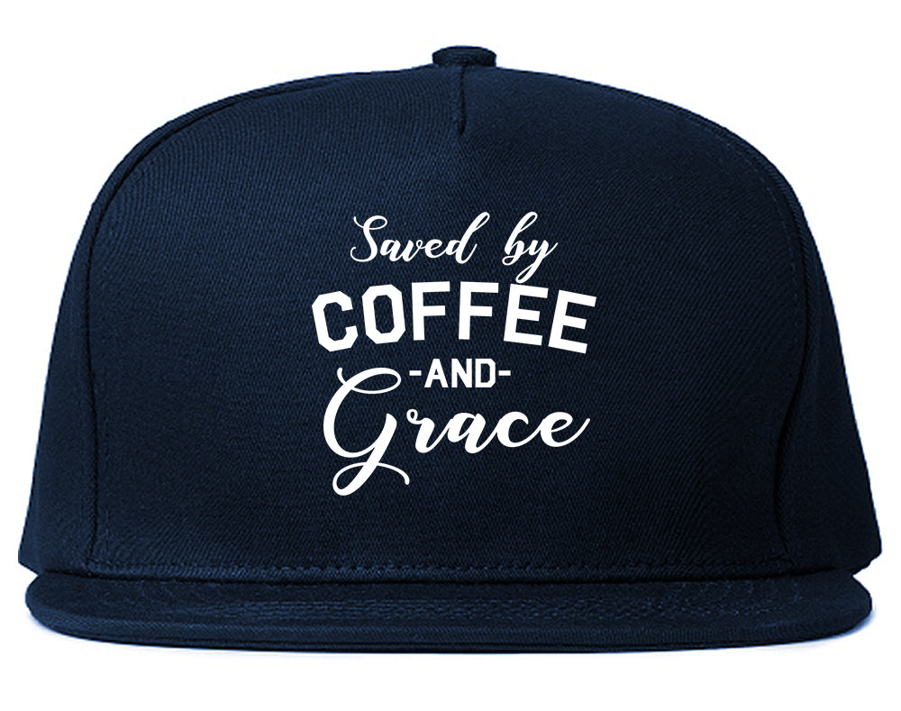 Saved By Coffee And Grace Funny Blue Snapback Hat