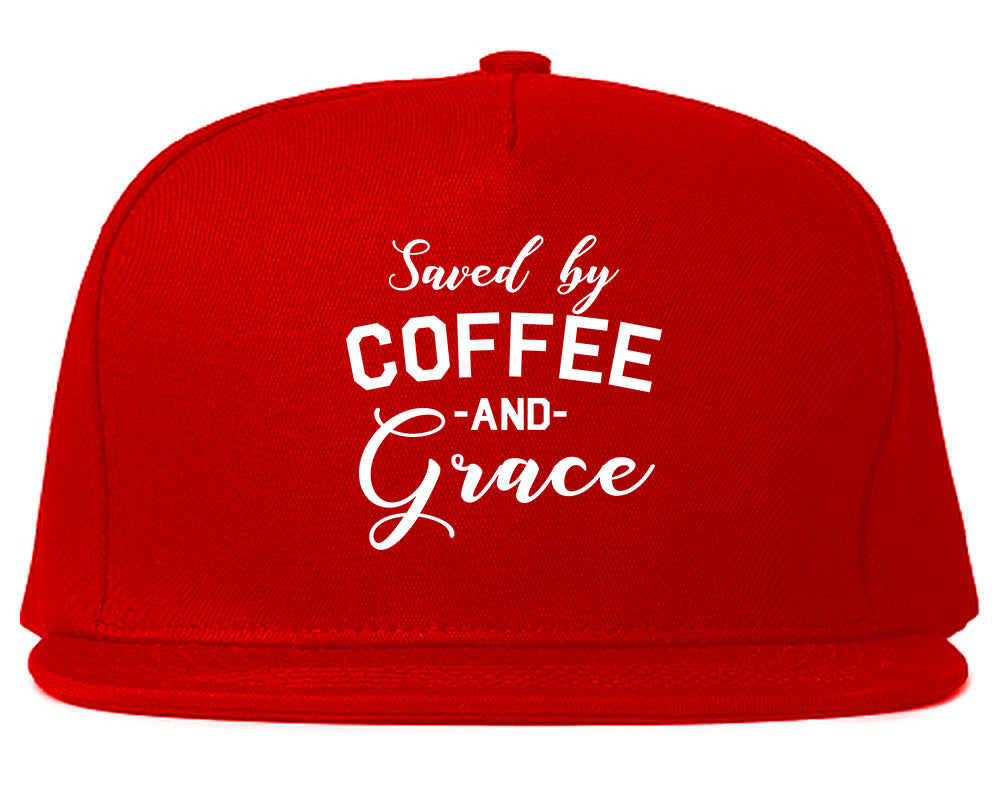 Saved By Coffee And Grace Funny Red Snapback Hat