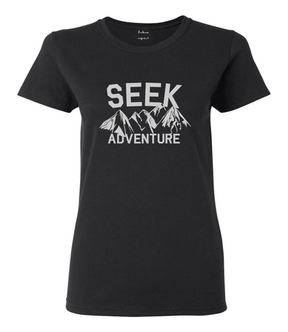 Seek Adventure Hiking Camping Womens Graphic T-Shirt Black