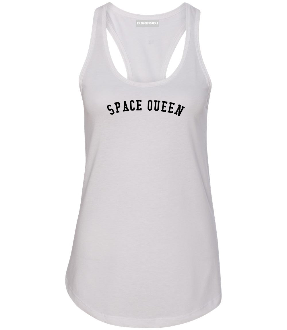 Space Queen Weed Leaf 420 Womens Racerback Tank Top White