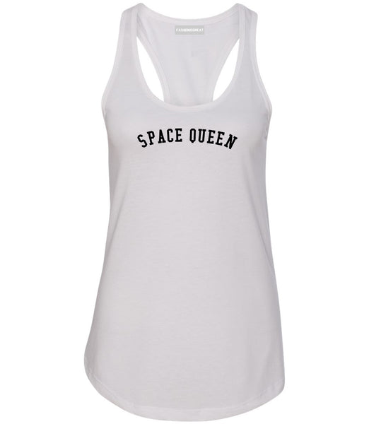 Space Queen Weed Leaf 420 Womens Racerback Tank Top White
