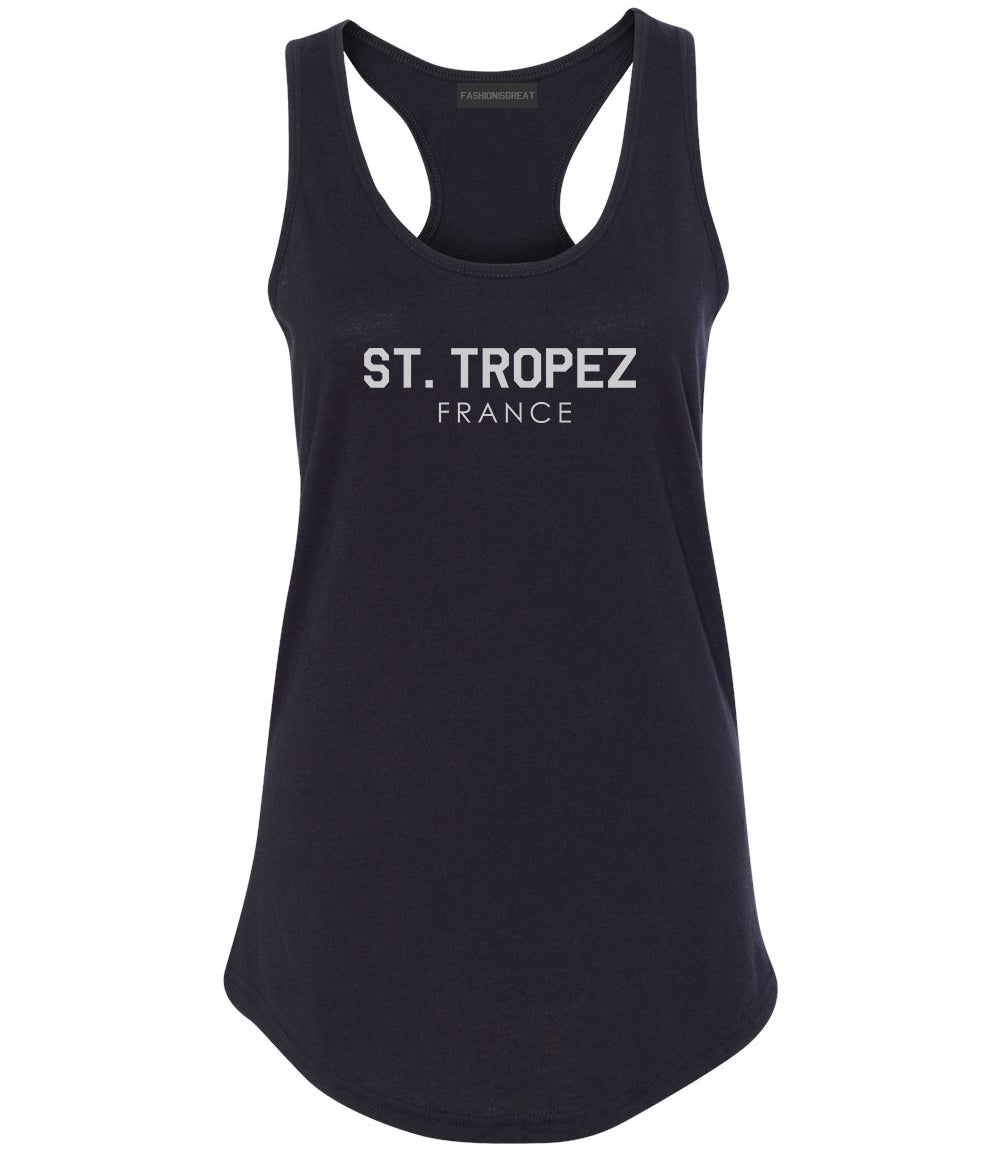 St Tropez France Womens Racerback Tank Top Black