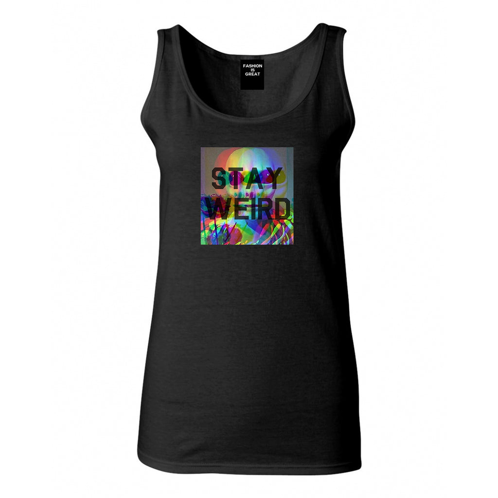 Stay Weird Alien Psychedelic Black Womens Tank Top