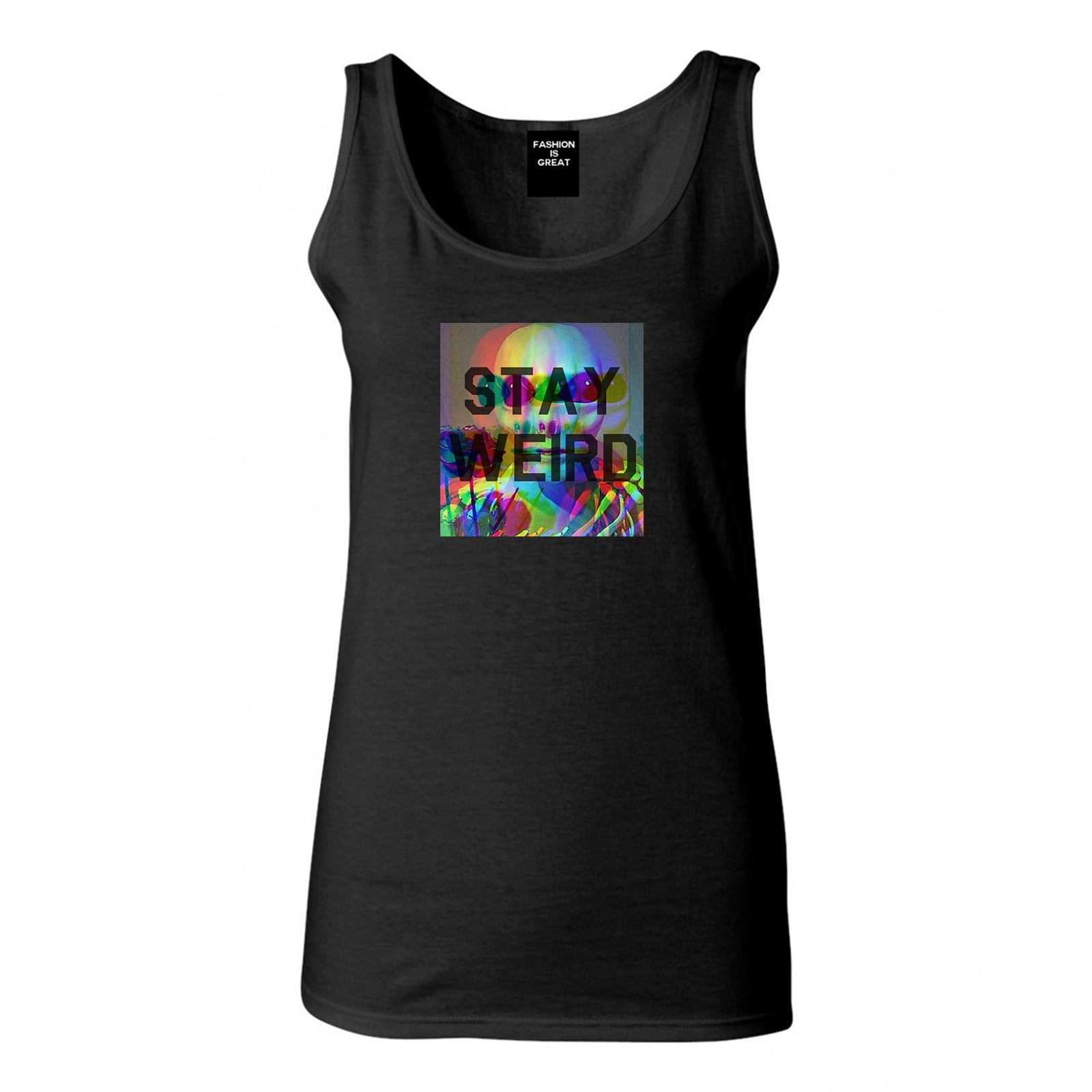 Stay Weird Alien Psychedelic Black Womens Tank Top