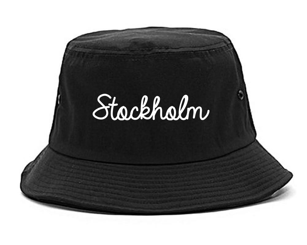 Stockholm Sweden Script Chest black Bucket Hat